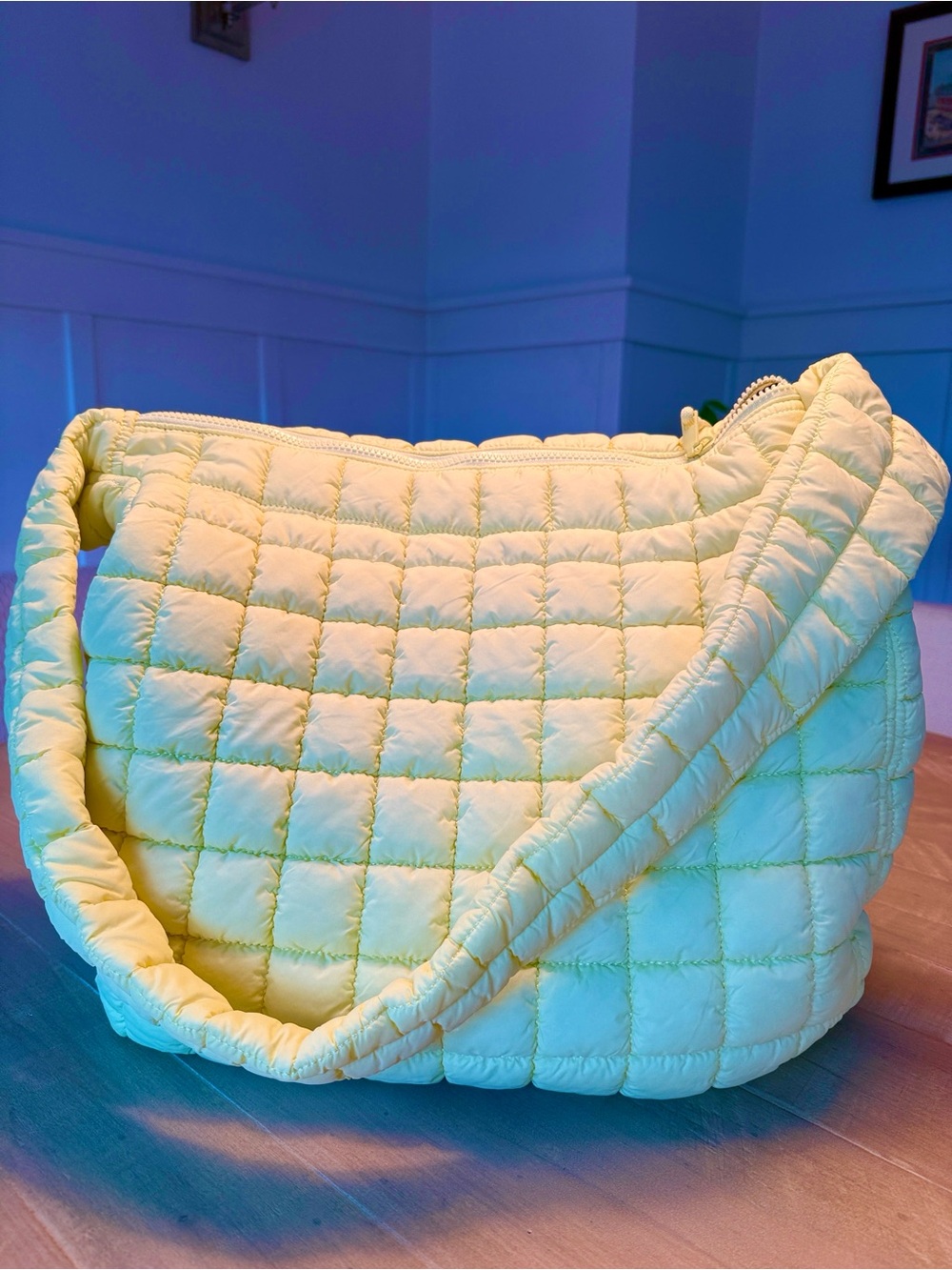 Yellow quilted tote bag